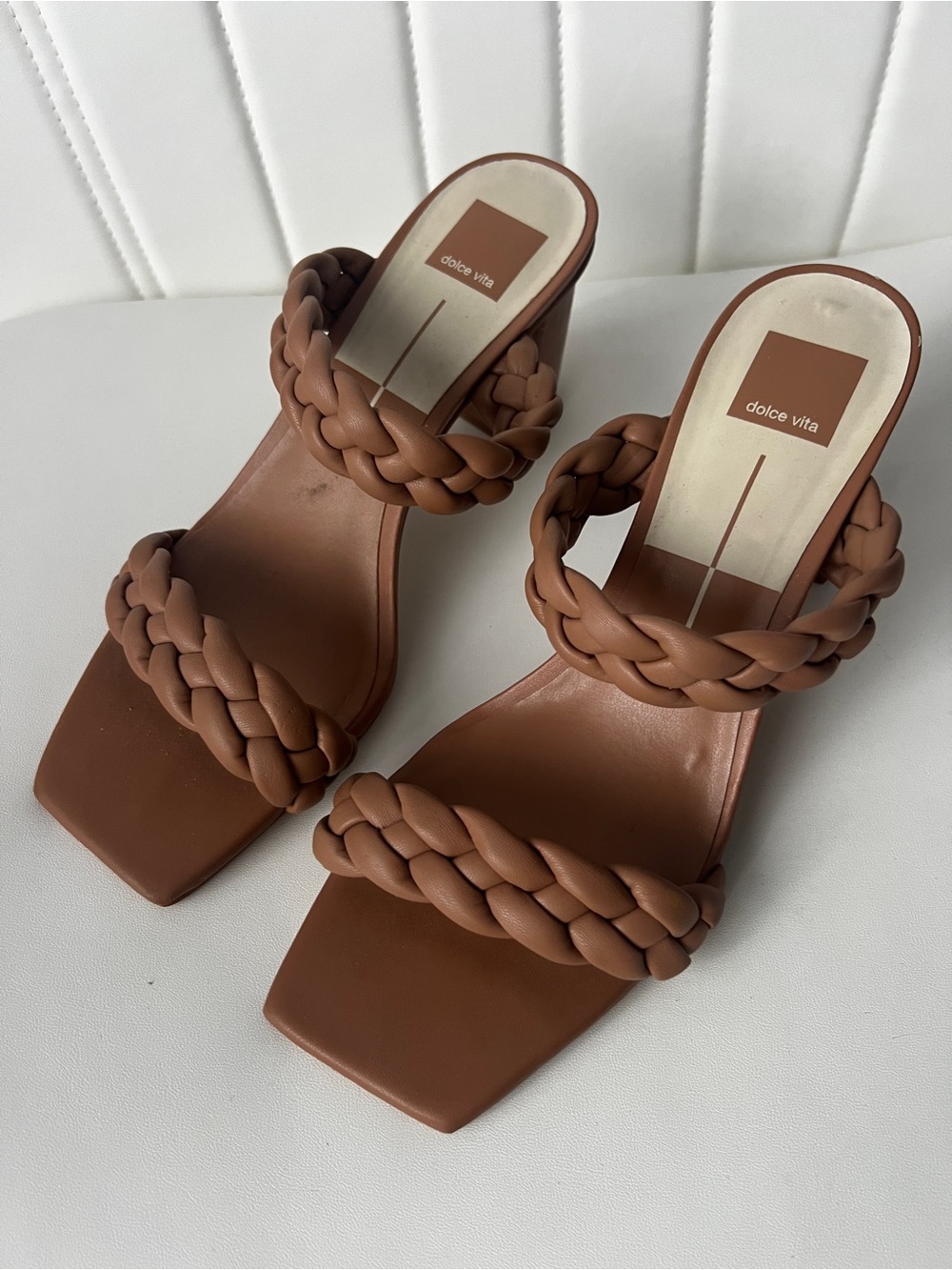 Dolce Vita Braided Double-Strap Mules in Cognac Brown